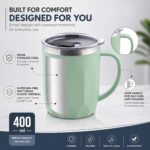 MAGIC SPOON Stainless Steel Travel Coffee Mug with Sipper Lid & Handle, Insulated Tea Cup, BPA-Free Double Wall Tumbler for Hot-Cold Beverages, Office, Home, Car- PISTA-BROWN, (Combo Pack (400ml X 2)) - Image 2