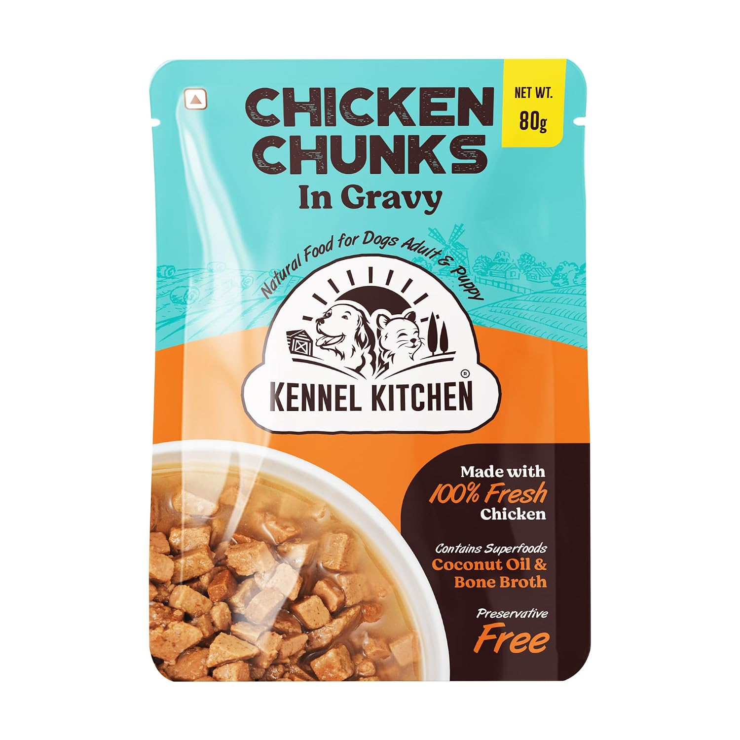 1784653072_71TZUUye2IL._SL1500_.jpg Kennel Kitchen Chicken Chunks in Gravy, 80g (Pack of 24) | Wet Dog Food for Adult & Puppy | Dog Food Gravy with Regionally Sourced Fresh Chicken | Free from Artificial Colours & Preservatives - Image 1