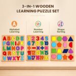 Wooden Alphabet Numbers Shapes Puzzle Board for Kids 2 3 4 5 Years | Montessori Learning Educational Toy | ABC & Number Puzzle Set for Toddlers, Boys & Girls | Preschool Gift - Image 2