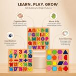 Wooden Alphabet Numbers Shapes Puzzle Board for Kids 2 3 4 5 Years | Montessori Learning Educational Toy | ABC & Number Puzzle Set for Toddlers, Boys & Girls | Preschool Gift - Image 4