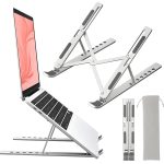 STAR WORK Foldable Adjustable Laptop Stand for Desk, Aluminum Ergonomic Riser with 7 Height Levels, Portable & Lightweight, Anti-Slip Silicone Pads, Fits 10–17.3” Laptops, Tablets & Phones