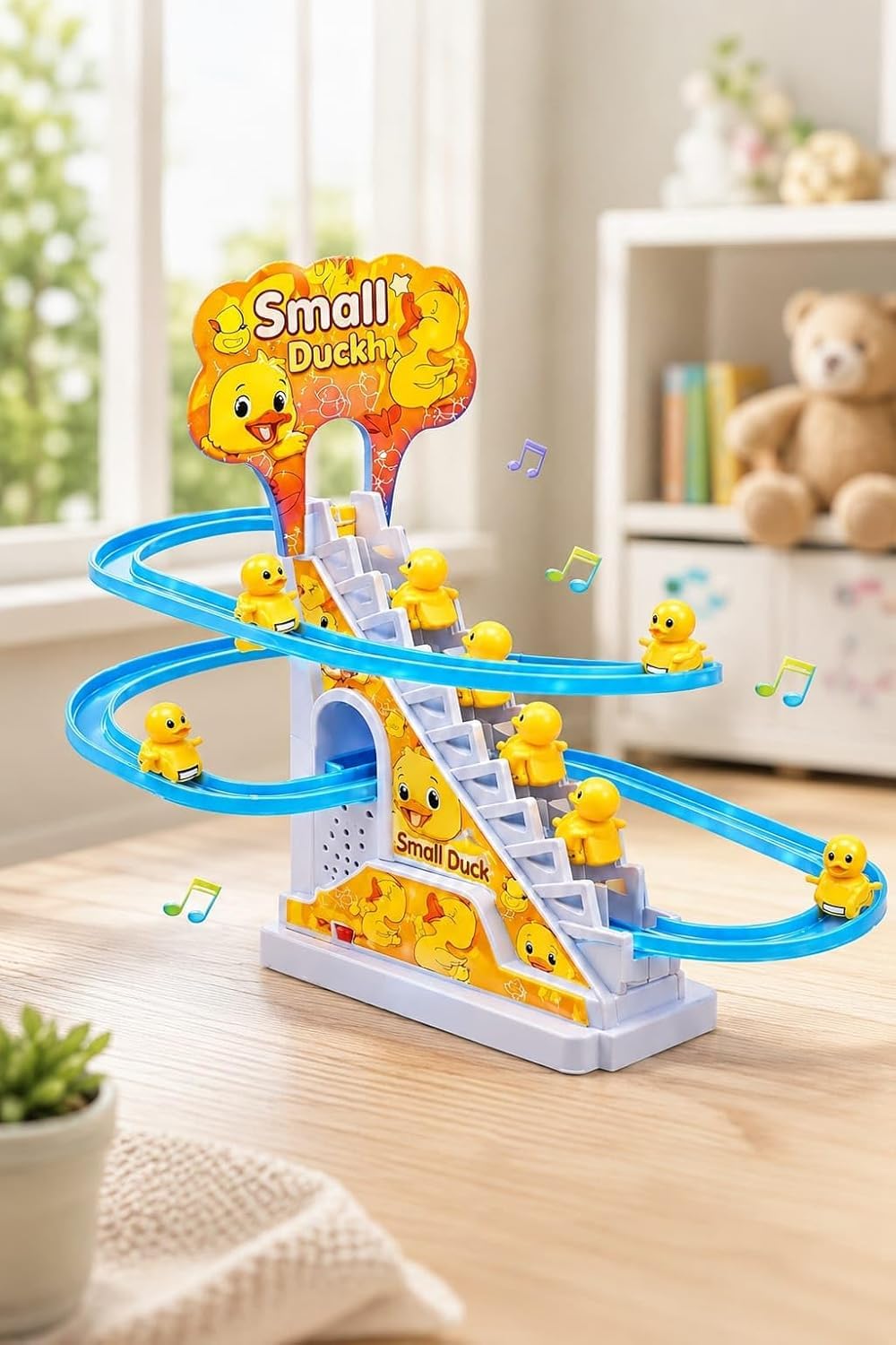 1784951039_71I6nQFPZ-L._SL1500_.jpg Glitzy Duck Climbing Stair Toy with 3 Ducklings | Sliding Track Escalator Toy with Lights & Music | Automatic Duck Track for Kids | Educational Musical Gift for Toddlers, Boys & Girls - Image 1