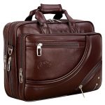 Leather World Vegan Leather 15.6 Inch Laptop Office Briefcase Messenger Bag Satchel for Men and Women, with Adjustable Strap and Expandable Bottom, Brown