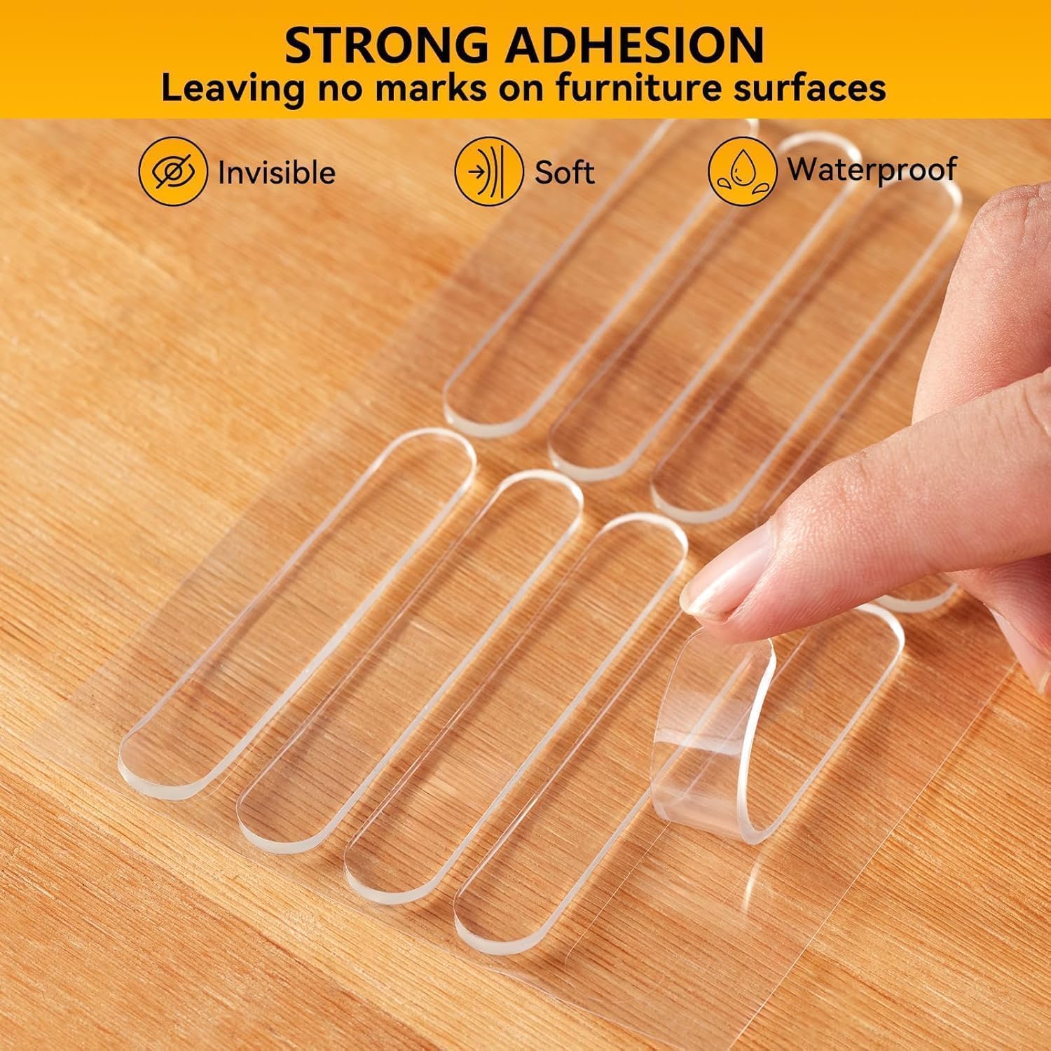 1785034525_81EYKRr856L._SL1500_.jpg Transparent Self Adhesive Furniture Bumper Pads 10 Pcs Strip, Soft Wall Protector for Door Knob Cabinet Chair Glass Table Top, Noise Reducing Anti Slip Silicone Bumpers for Home and Office - Image 1