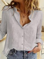 Women's Korean Style Cotton Linen Shirt Full Sleeve Casual Office Wear - Image 4