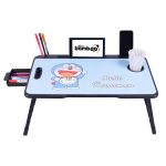 Real Bamboo Wood Smart Multipurpose Foldable Laptop Table with Cup Holder, Study Table, Bed Table, Breakfast Table, Portable,Ergonomic & Rounded Edges/Non-Slip Legs~~ (US Biding doremon)