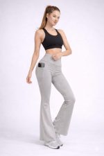 Women’s Flared Yoga Pants | High Waisted Bell Bottom Leggings with Side Pocket | Stretchable Polyester Blend Gym Trousers for Workout, Running & Lounge Wear - Image 5