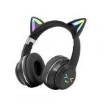 Wireless Kids Headphones For Girls Over Ear Bluetooth Cat Ear Led Light Up Children Volume Limited Foldable For Kids School Travel Music (Black)