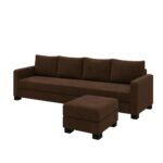 FURNY Premium Canvas Fabric 5 Seater L Shape Sofa Set 4 Seater Modern Sofa Set & Ottoman for Living Room (Dark Brown Color) | Durable Comfort | Modern Design | Ideal for Living Room - Image 4
