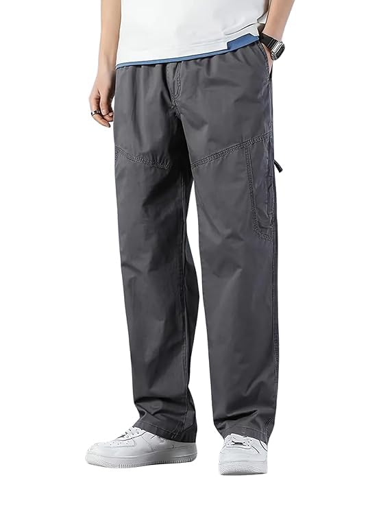 413RdUsNhzL.jpg Men Cargo Pants 100% Cotton | Relaxed Fit Utility Cargos for Men with 6 Pockets | Breathable Durable Fabric | Casual Streetwear Travel & Outdoor Pants - Image 1