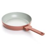 Ember Cookware Arcilla Ceramic Frying Pan 24 cm | 5-Year Warranty | 75% Less Oil Usage | Lightweight, Non-Toxic Non-Stick Ceramic Frypan | Matching Handle- Gas Compatible | ISI Certified | Terracotta