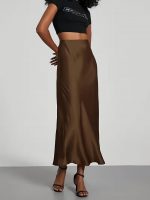 Jawdrobe Women's High Waist Satin Skirt A-Line Concealed Side Zipper Skirts for Woman - Image 5
