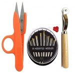 ROYAL VILLA® Special Combo Pack of 1 Orange Thread Cutter + 30 Golden Eye Needles Compact + 2 Wire Loop Plastic Threader + 1 Tracing Wheel for Sewing, Embroidery and Art Craft Work.
