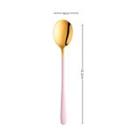 Soup Spoons Creative Kitchenware Round Head Soup-Spoons, Modern Thick Short Handle Stainless Steel Korean Spoon, Dinner Metal Spoons for Dessert Dishwasher Safe (Pack of 2, Gold-Pink) - Image 2
