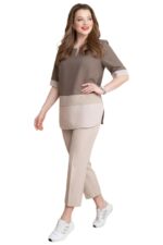 ANNI Designer Co-Ord Set for Women Viscose Solid | Top Pant Co-Ord Set | Designer Two Piece Matching Outfit | Round Neck V-Slit Elbow Sleeve Coord | Stylish Indo Western Clothing