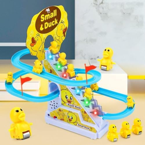 41Z86HvVRVL.jpg Storio Tweetie Sliding Track Set Toys for Kids - Ducklings Stair Climbing Toys for Kids, Escalator Toy with Lights and Music with 3 Duckling - Image 1