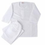 White Kurta Pajama for Baby Boys, 100% Cotton Kids Ethnic Wear Set, Embroidered Long Sleeve Traditional Indian Kurta Pyjama for Infants, 3-18 Months