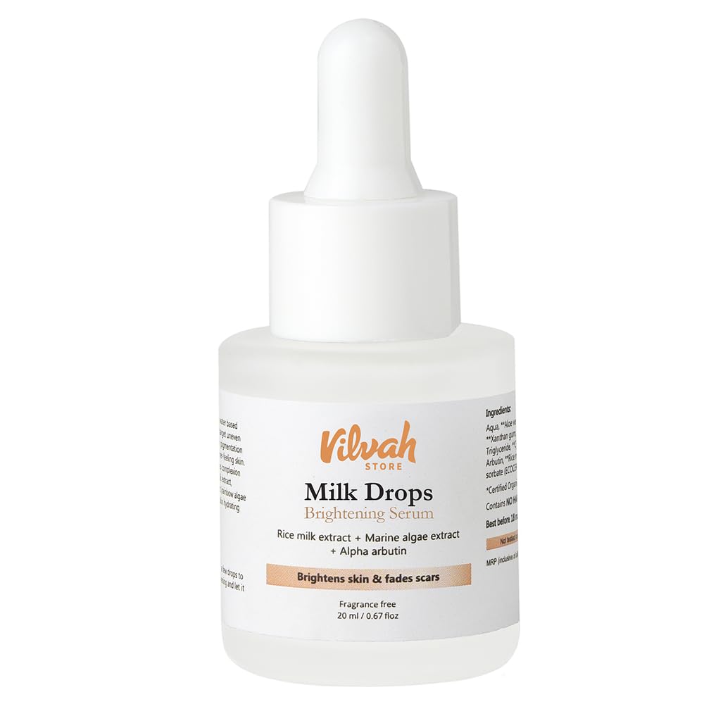 41jRw8o93eL._SL1000_.jpg Vilvah Milk Drops Brightening Serum | Fades Dark Spots, Treats Hyperpigmentation & Evens Skin Tone | Hyaluronic Acid & Alpha Arbutin Serum for Women & Men | Suitable for All Skin Types | 20ml - Image 1