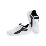 KAMBEK : Don't Just walk, Make a Comeback Men's Casual White Sneakers with Contrast Side Panel, Lightweight Lace-Up Walking Shoes for Travel, Street Style