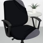 HOTKEI Black 2 Piece Set of 1 Office Chair Cover 200GSM Fabric Stretchable Elastic Polyester Removable Washable Office Computer Desk Executive Rotating Chair Seat Covers Slipcover Protector