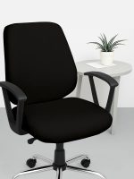 HOTKEI Black 2 Piece Set of 1 Office Chair Cover 200GSM Fabric Stretchable Elastic Polyester Removable Washable Office Computer Desk Executive Rotating Chair Seat Covers Slipcover Protector - Image 7