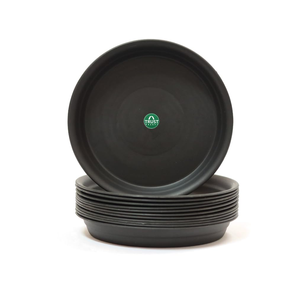41xBNXAmjRL._SL1024_.jpg TrustBasket UV Treated Round Bottom Tray/Plate/Saucer Suitable for 10 inch Round Plastic Pot (Black Color) - Set of 12 | Heavy Duty Durable Plant saucerGamla for Indoor & Outdoor Balcony Garden - Image 1