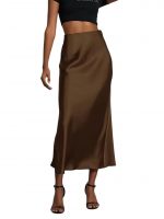 Jawdrobe Women's High Waist Satin Skirt A-Line Concealed Side Zipper Skirts for Woman
