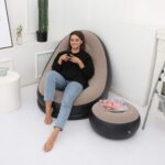 DREAM SKY Inflatable Lounger Set, 2-in-1 Sofa Chair with Footstool, Portable Outdoor Recliner with Air Pump, Multicolor (Brown) - Image 3