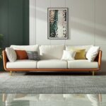 Modern Luxury Velvet Contemperory Sofa Couch with Cushion Stylish Design Sofa for Your Living Room, Bedroom, Hall, Office (3+1+1 (Leather Tan & Velvet Beige)) - Image 6