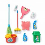 Kids Pretend Play Cleaning Set, Toy Broom, Mop, Dustpan, Brush, Sponge, Spray Bottle and Trash Can, 10 Piece