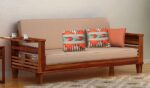 STRATA FURNITURE Sheesham Wood 3 Seater Sofa Set for Living Room Office Home Wooden Sofa Cum Bed with Side Magzine Newspaper Holder (Honey Finish)