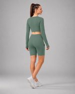 Women’s Gym Co-Ord Set | Full Sleeve Crop Top & High Waist Biker Shorts | Yoga Workout Activewear Set for Running, Fitness, Cycling & Lounge Wear - Image 3
