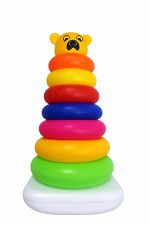 Pyramid 7 Ring Stacking Toy for Babies with Bear Topper | Colorful Rainbow Rings | Educational Learning Toy for Kids 1–3 Years | Includes 1 Stacking Base, 7 Rings, 1 Bear Topper