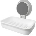 Self-Adhesive Soap Holder for Bathroom & Shower | No-Drill Wall Mount Soap Dish | Portable Soap Case for Kitchen Sink, Travel, and Camping Accessories (Pack of 1, White & Grey)