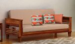 STRATA FURNITURE Sheesham Wood 3 Seater Sofa Set for Living Room Office Home Wooden Sofa Cum Bed with Side Magzine Newspaper Holder (Honey Finish) - Image 3