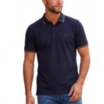 Louis Philippe Men's Slim Fit Single-Tuck Pique Stylized Sleeve Print and Contrast Tipping Half Sleeve Solid Polo Tshirt