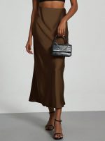Jawdrobe Women's High Waist Satin Skirt A-Line Concealed Side Zipper Skirts for Woman - Image 4