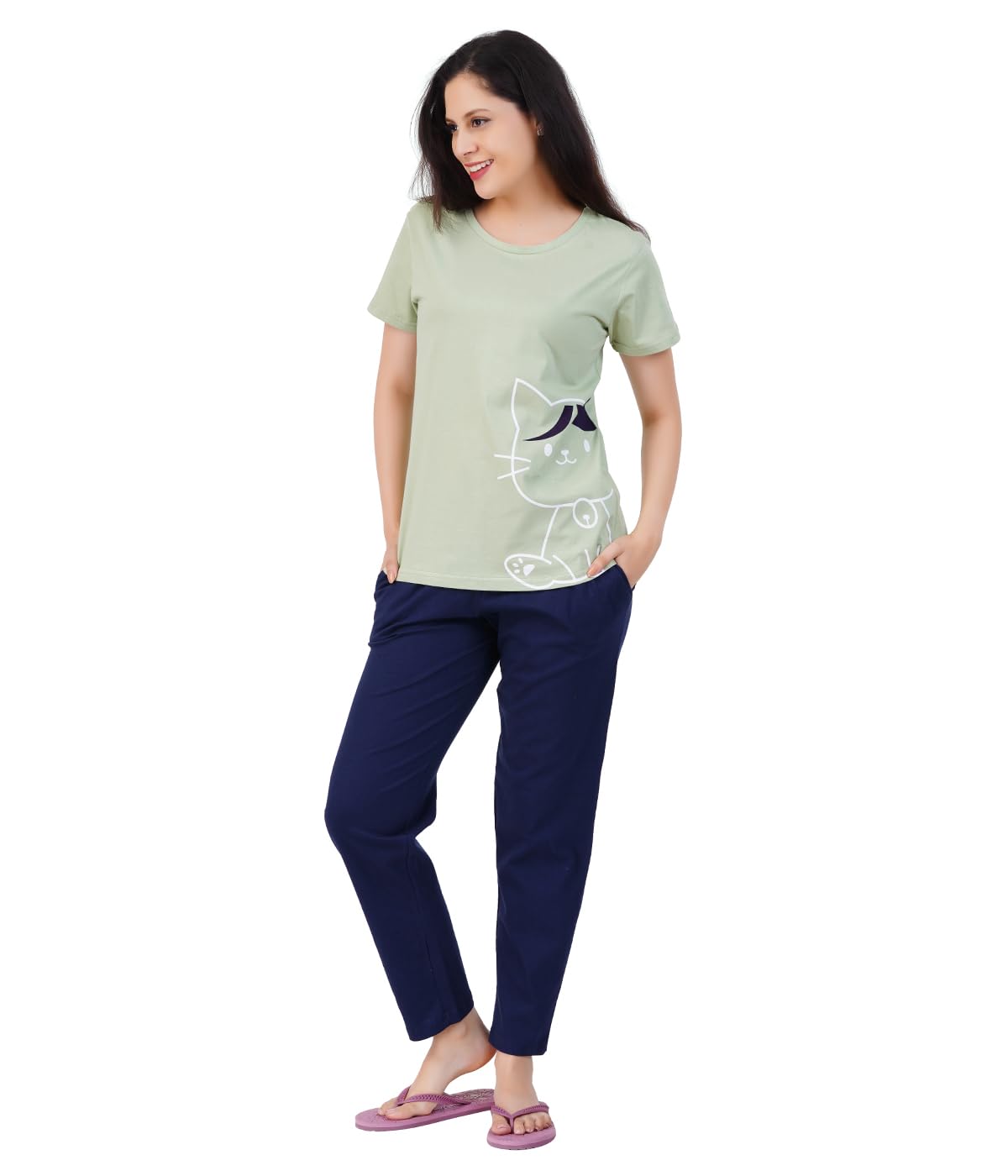 511KKuPdDAL._SL1400_.jpg Women's Premium Cotton Print Night Suits – Comfortable & Stylish Pajama Set with Pockets - Image 1
