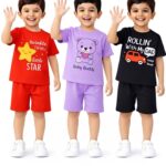 Baby unisex Clothing sets Tshirts and shorts co ordinated outfit kid boys regular dress for 1 month to 5 year pack of 3