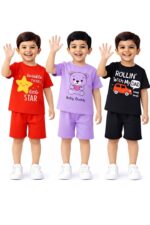 Baby unisex Clothing sets Tshirts and shorts co ordinated outfit kid boys regular dress for 1 month to 5 year pack of 3