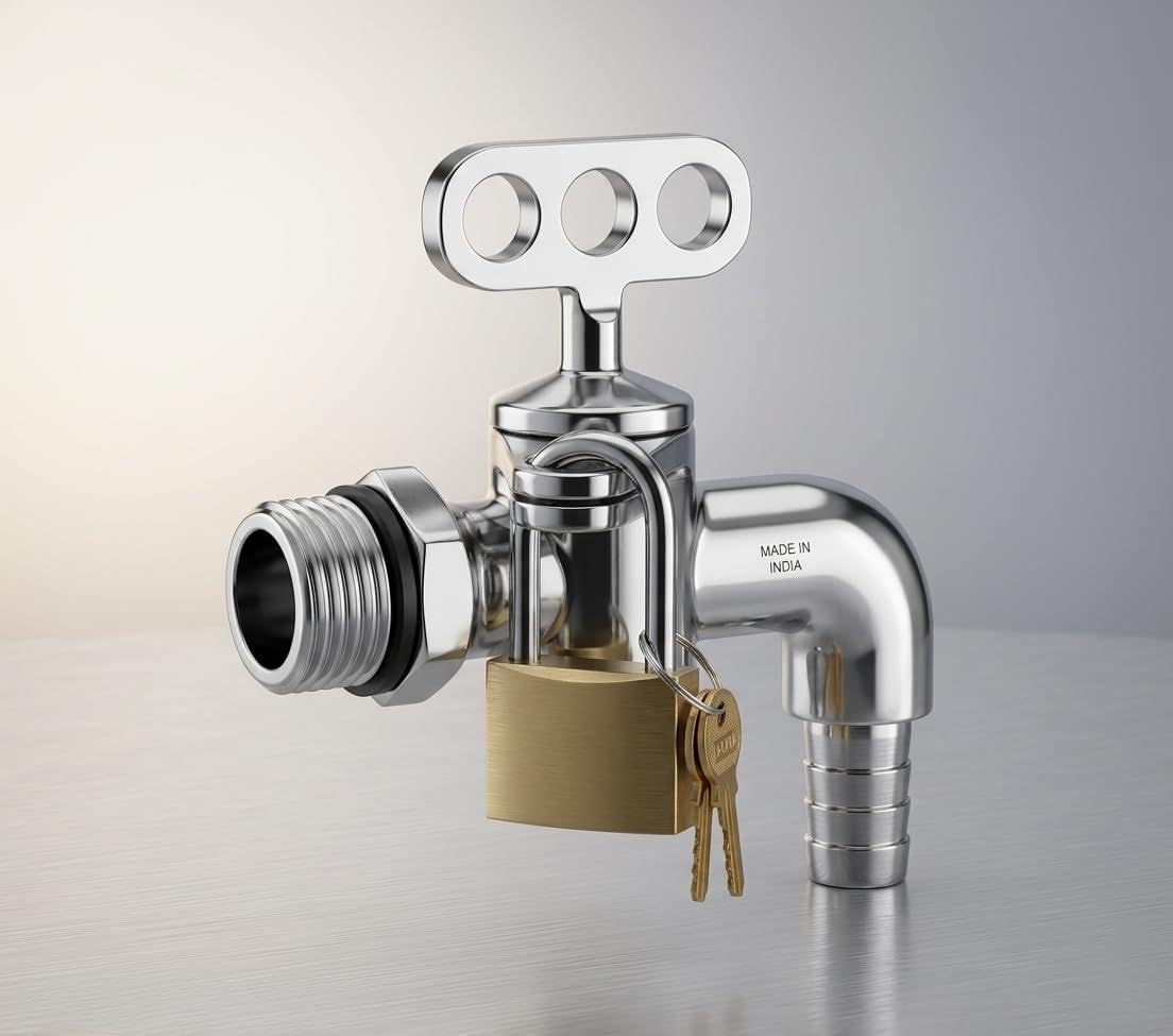 512FwezxML._SL1104_.jpg Lockable Garden Tap 1/2"– Monkey-Proof & Tamper-Proof Outdoor Water Faucet Tap – Rust-Resistant Chrome Plated Steel Bibcock for Home & Commercial Use (Lock not Included) - Image 1