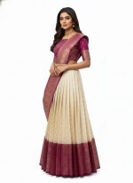RENVAANI Women's Traditional Kanjivaram Kanchipuram Silk Zari Weaving Unstitched Lehenga Choli with Dupatta - Image 2