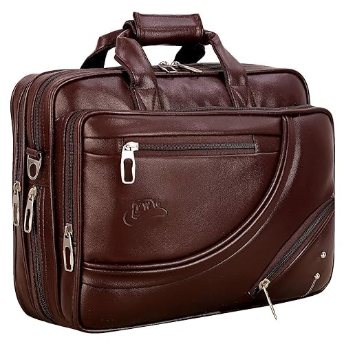 5133meUagdL.jpg Leather World Vegan Leather 15.6 Inch Laptop Office Briefcase Messenger Bag Satchel for Men and Women, with Adjustable Strap and Expandable Bottom (Brown) - Image 1