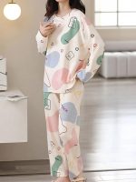 Louis Luxe Womens Korean Night Dress || Full Pyjama Set || Korean Nightsuit || Women Nightwear ||Round Neck Full Sleeve Nightsuit || Loungewear || Everyday Nightdress (ND-02) - Image 2