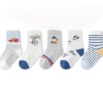 SYGA 5 Pairs Baby Girl & Baby Boy Socks, Toddlers Infant Cotton Stretch Crew Socks with WhiteCar Design, Suitable for 0-2 Years baby