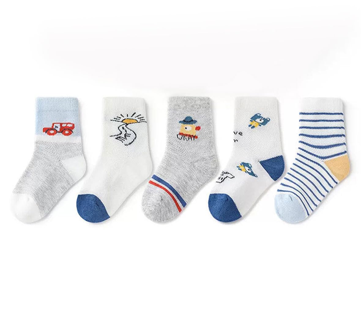 513sHz3YkBL._SL1180_.jpg SYGA 5 Pairs Baby Girl & Baby Boy Socks, Toddlers Infant Cotton Stretch Crew Socks with WhiteCar Design, Suitable for 0-2 Years baby - Image 1