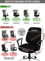 HOTKEI Black 2 Piece Set of 1 Office Chair Cover 200GSM Fabric Stretchable Elastic Polyester Removable Washable Office Computer Desk Executive Rotating Chair Seat Covers Slipcover Protector - Image 6