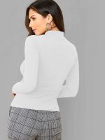 Dream Beauty Fashion Women's Half Zip Mock Neck Long Sleeve Slim Fit Casual Tee Top, 23" inches (Thar-01-P) - Image 5