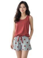 Celary Korean Women Pyjama Set |Cute Printed Sleeveless Cotton Blend Top & Shorts Pyjama Set | Soft Breathable Summer Sleepwear & Loungewear for Ladies | Shorts Set for Women