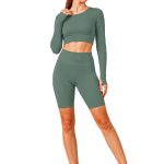 Women’s Gym Co-Ord Set | Full Sleeve Crop Top & High Waist Biker Shorts | Yoga Workout Activewear Set for Running, Fitness, Cycling & Lounge Wear